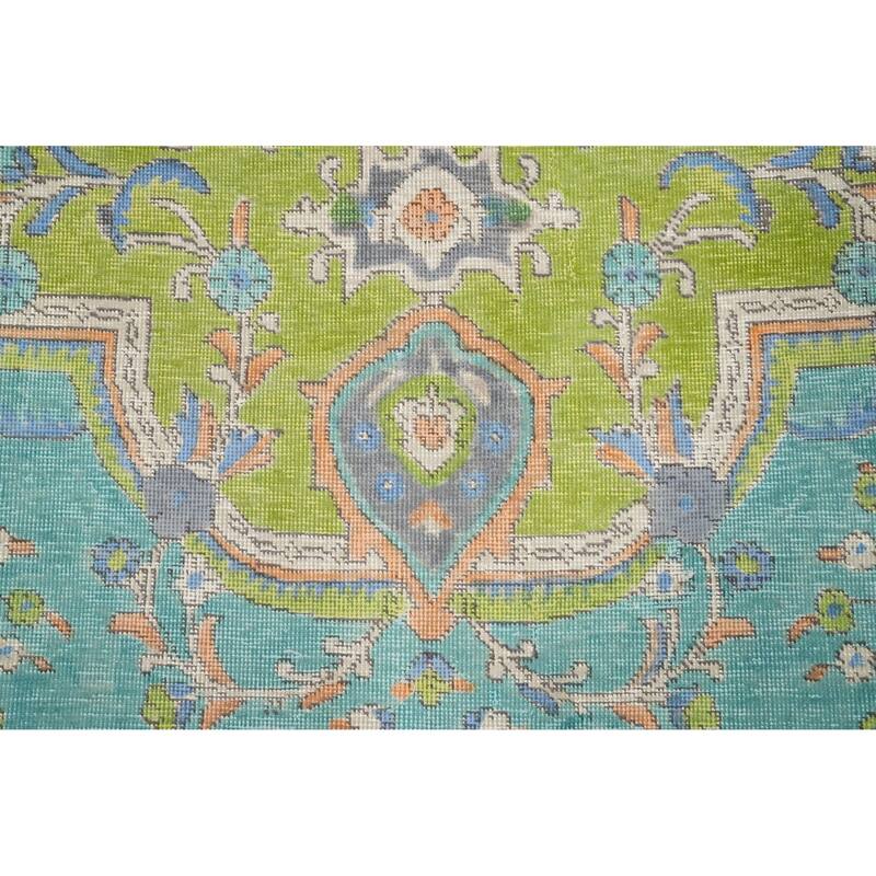 Hand Knotted Oriental 100% Wool Carpet Traditional Floral Green Tabriz Area Rug - 10' 6'' X 7' 9''