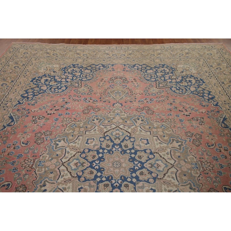 Traditional Mashad Persian Vintage Area Rug Handmade Wool Carpet - 9'5" x 12'5"