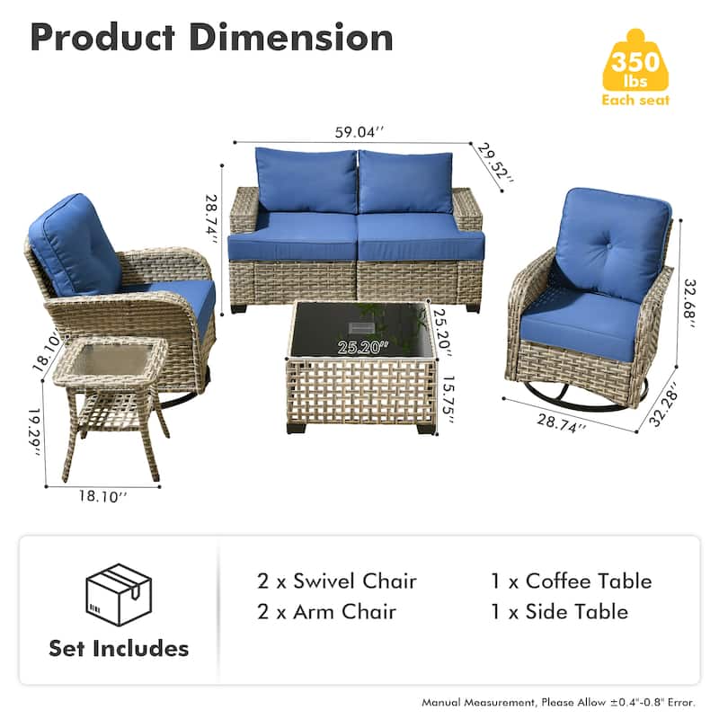 HOOOWOOO 6-piece Wicker Patio Outdoor Seating Swivel Chair Set