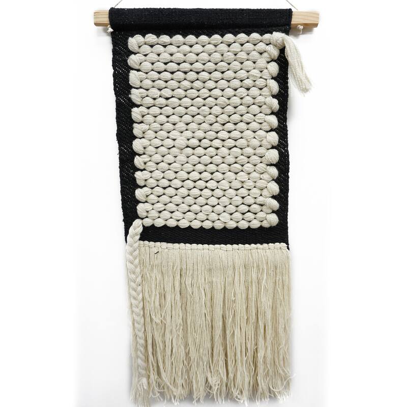 Home&Manor Wool and Cotton Macrame Wall Hanging with Rod Included - Exact Size