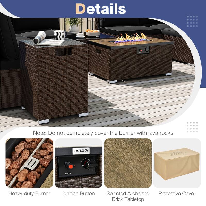 Gymax 12 PCS Outdoor Patio Wicker Sectional Sofa Set w/ 32'' Propane