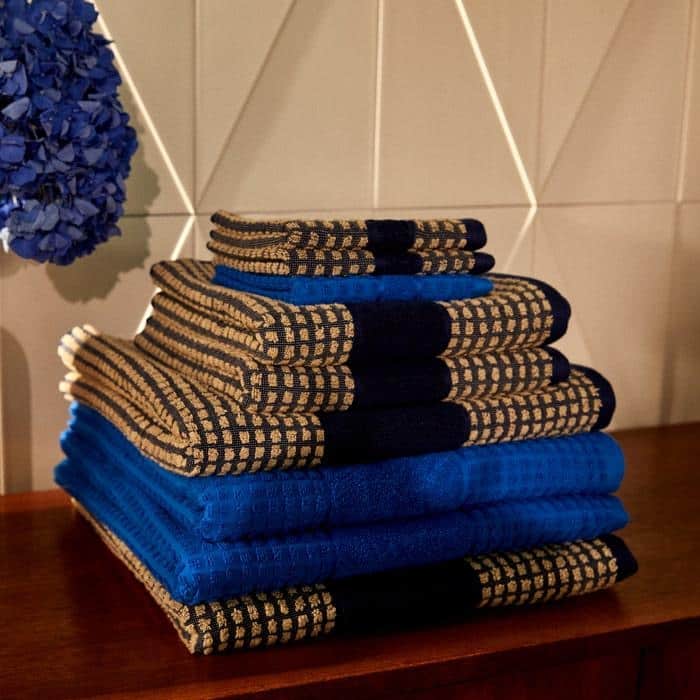 JUNA Check Towels, Dark Blue/Sand