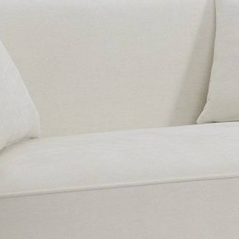 Oggy 64 Inch Loveseat, 2 Throw Pillows, Barrel Shape, Soft Beige Chenille