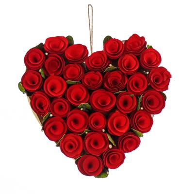 10" Red Floral Valentine's Heart Decoration