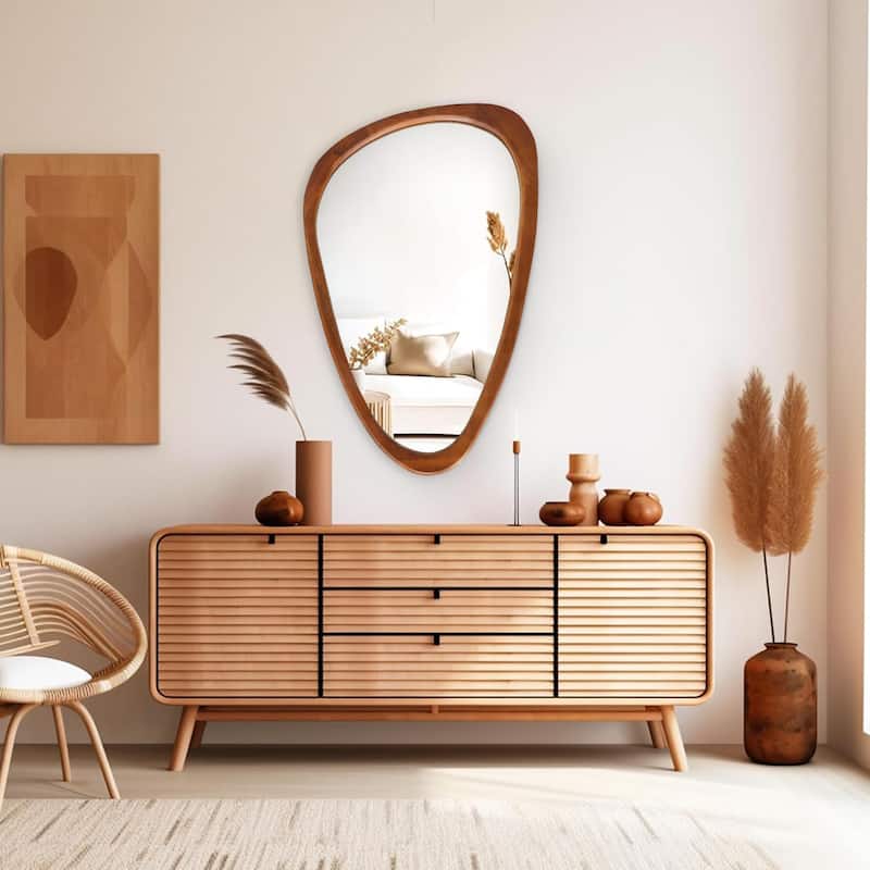 Irregular Mirror Asymmetrical Wood Wall Mirror