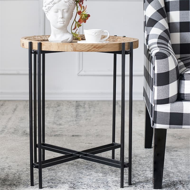 Round Side Table with Wood Top, End Table for Living Room Bedroom