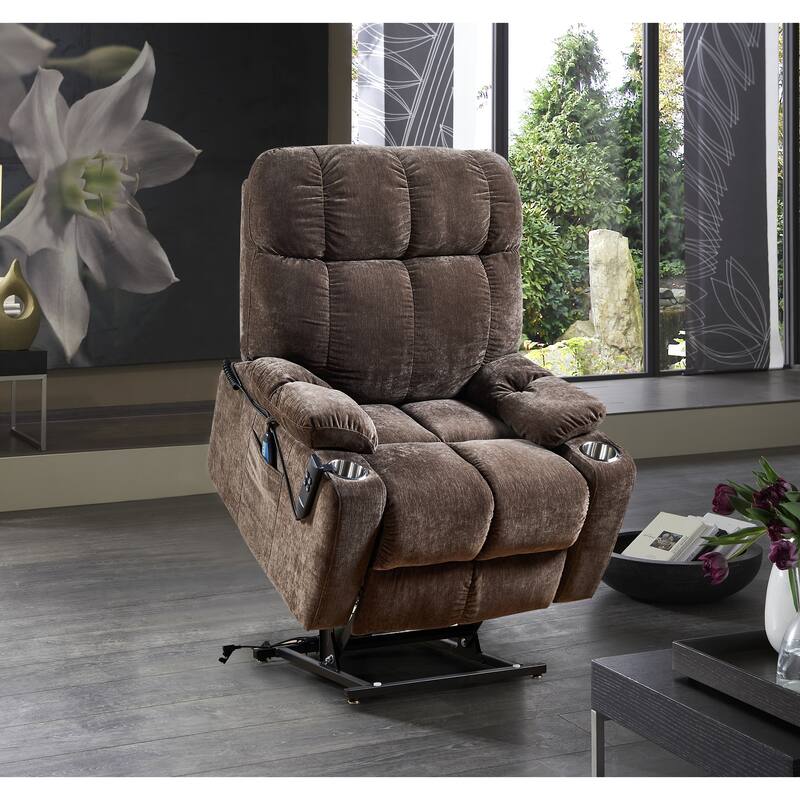 Electric Lift Recliner Sofa with Massage and Heating, 8 Vibrating Points, 1 Lumbar Heating Point, Adjustable Backrest Footrest