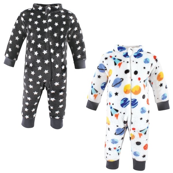slide 1 of 1, Hudson Baby Infant Boy Plush Jumpsuits, Space Adventure 0-3 Months - Space Adventure