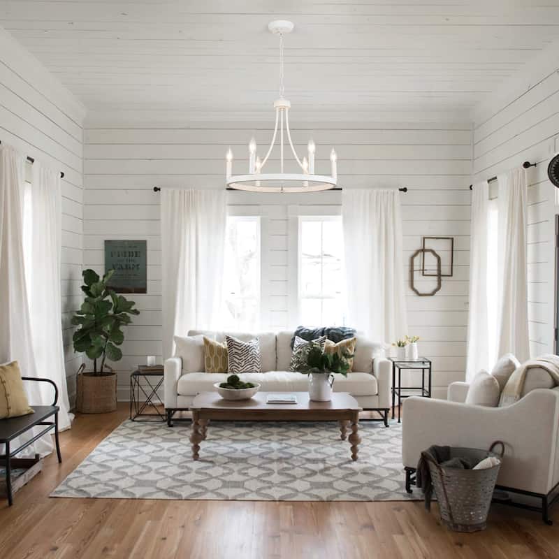 6-Light Farmhouse Chandelier, Modern Wagon Wheel Chandelier for Dining Room Living Room Bedroom Kitchen