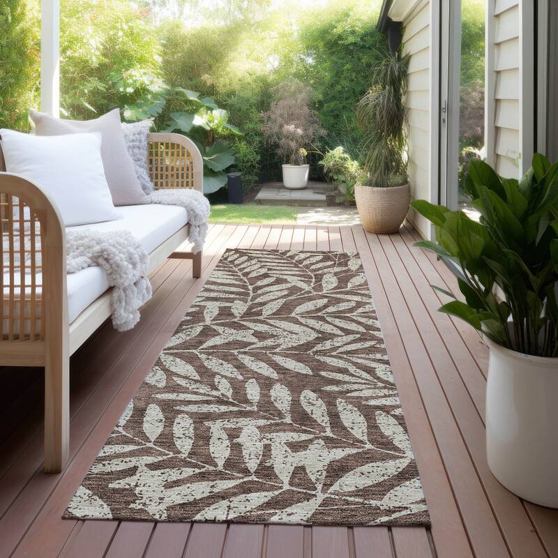 Machine Washable Indoor/ Outdoor Chantille Palm Rug - Brown - 2'3" x 7'6"