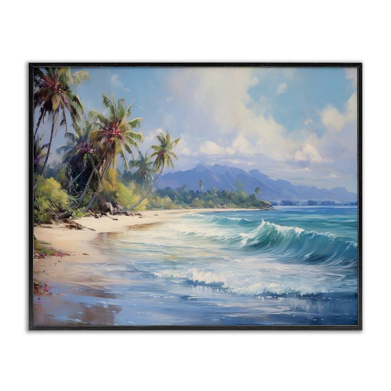 Stupell Tropical Coast with Rolling Waves Framed Giclee Art Design By Franklyn Gregory - 20 x 16 - Black