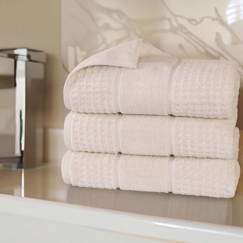 Superior Napa Zero Twist Cotton Soft Waffle Bath Towel Set of 3 - Ivory