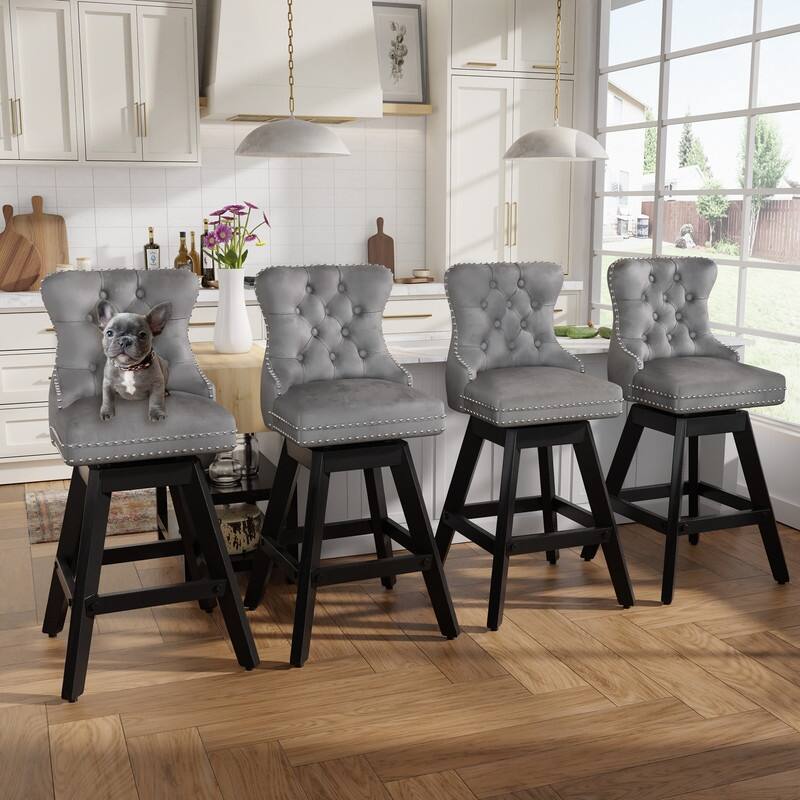 Swivel Velvet Leisure Counter Bar Stools Set of 8 - Grey Velvet Set Of 4