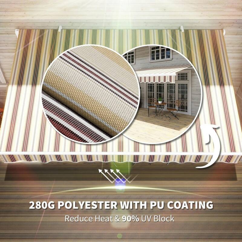 13' x 8' Patio Awning,Manual Retractable Sun Shade,Easy Crank Opening