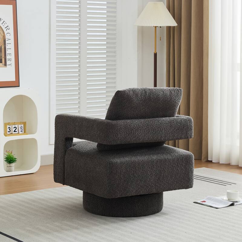 Charcoal Modern 29.13" Boucle 360° Swivel Accent Chair with Open Back and Solid Wood Frame