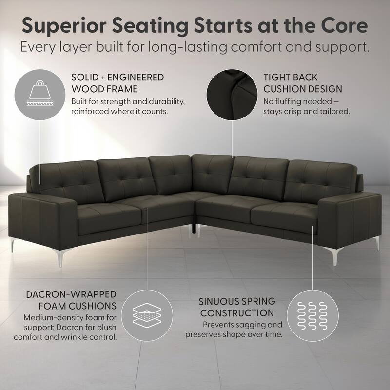 Pimentel Modern 102 in. Modern Top Grain Genuine Leather Sectional Sofa with Tufted Back and Track Arms