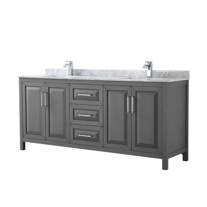Wyndham Collection Daria 80" Free Standing Double Vanity Set with MDF - Dark Gray / White Carrara Marble Top / Polished - Steel Finish