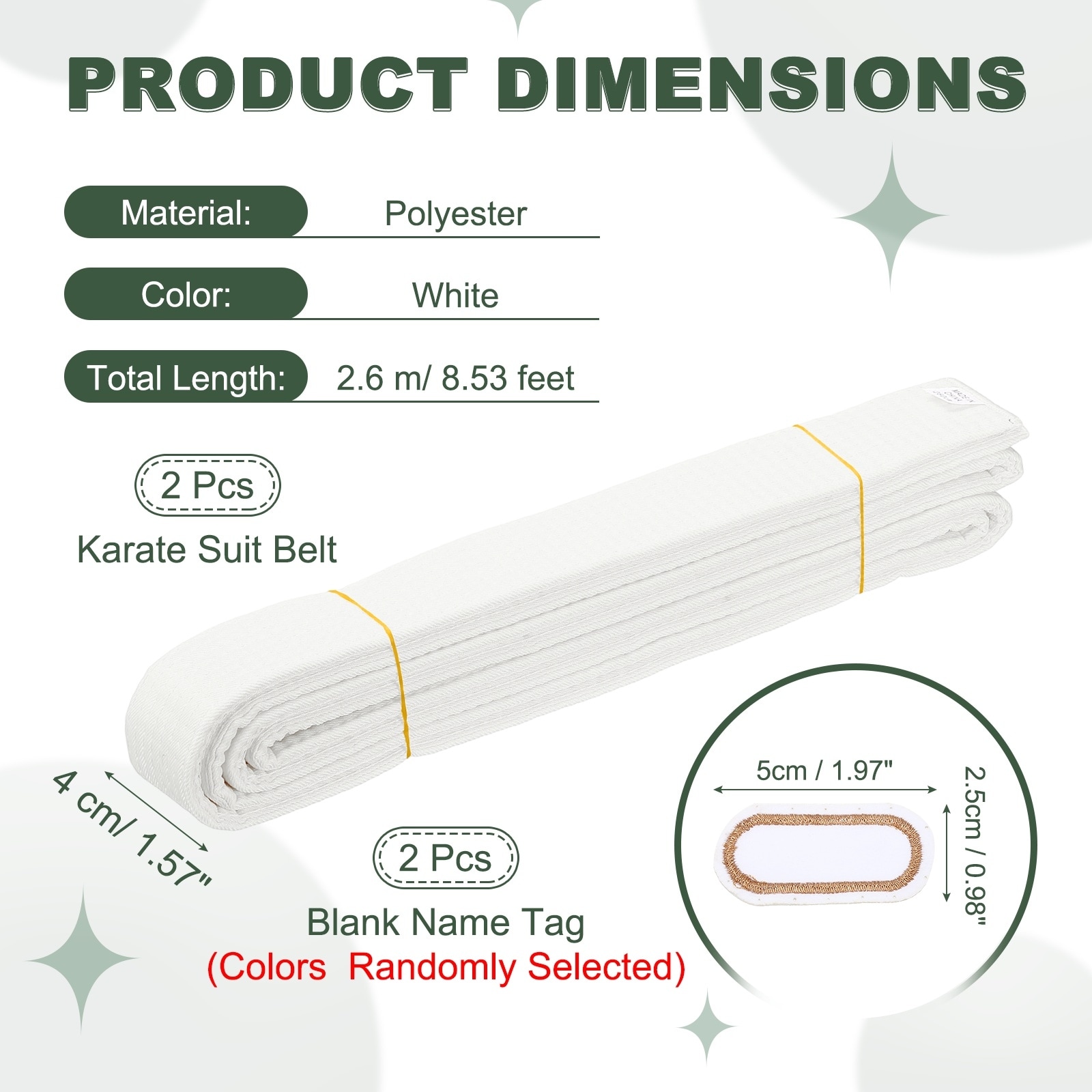 Karate Belt, Martial Arts Ranking Belts with Name Tag Solid Cotton Double-Layered Core Long Soft Uniform Training