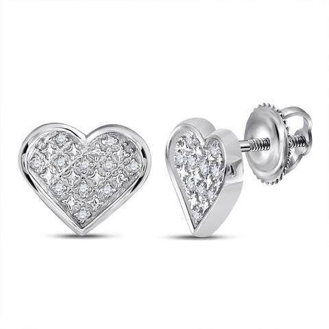 Sterling Silver 1/20 Carat Round Diamond Heart Earrings for Women