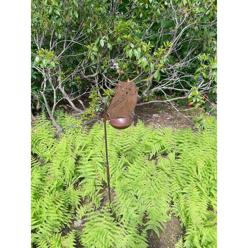 9" Iron Owl with Bird Bath Bowl on 38" Yard Stake