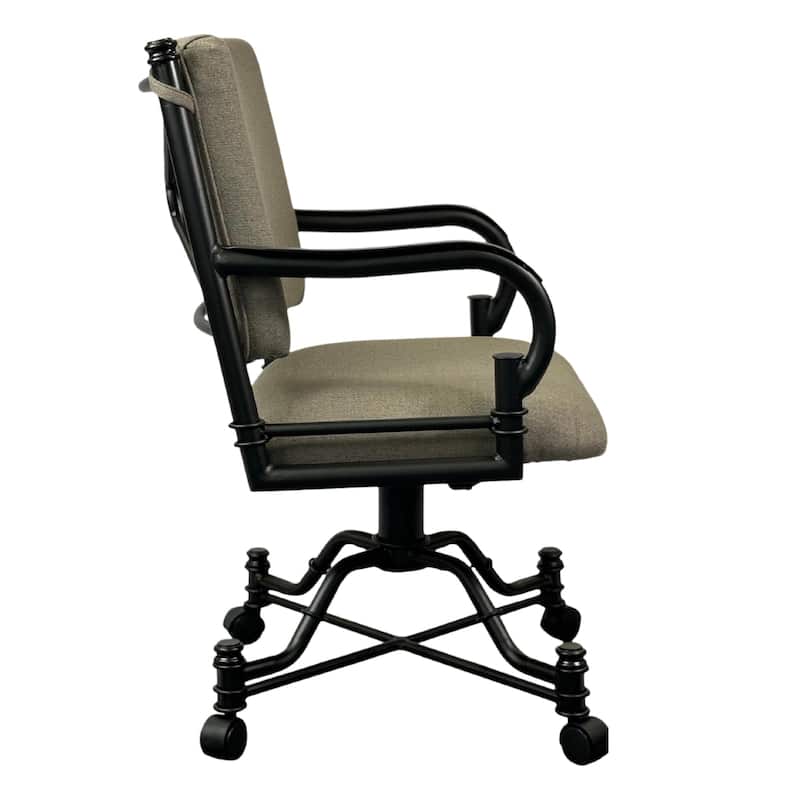 Tempo Furniture Bullseye Caster Swivel Tilt Dining Chair w/ Arms Armchair Pebblestone Powder Coat Finish & Stanford Taupe Fabric