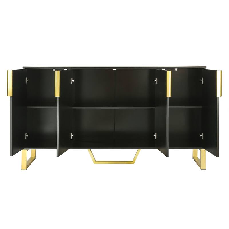 Modern sideboard with Four Doors, Metal handles & Legs and Adjustable Shelves Kitchen Cabinet
