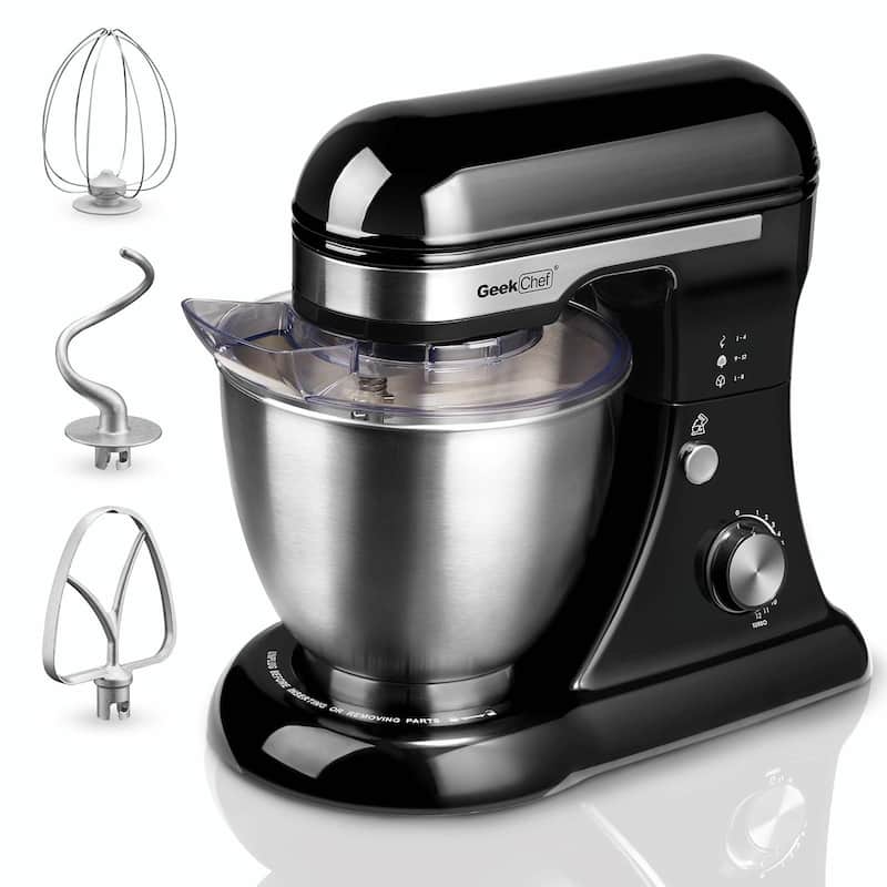Electric Stand Mixer, 4.8QT, 12 Speeds, Tilt-Head Food Mixer with Dough Hook, Rotary Knob - Black