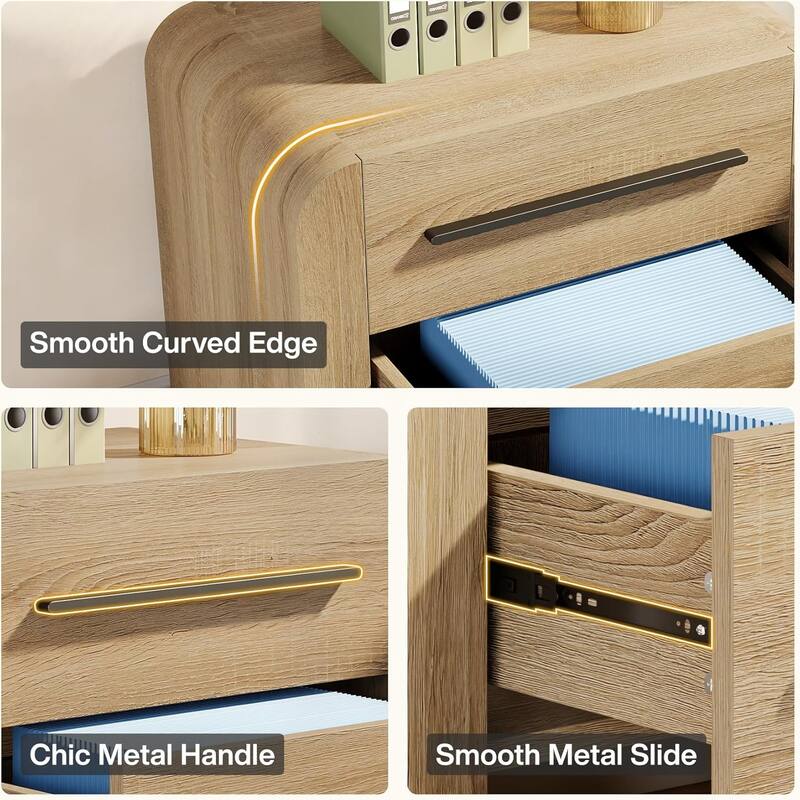 Modern Curved Nightstand with Storage for Bedroom