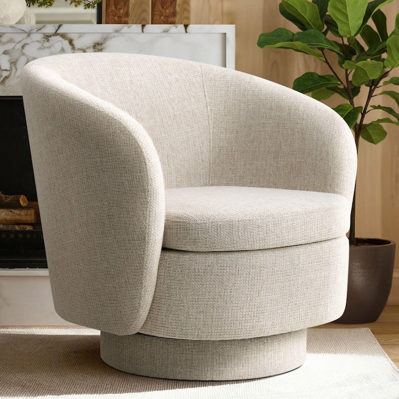 360° Tweed Swivel Barrel Accent Chair