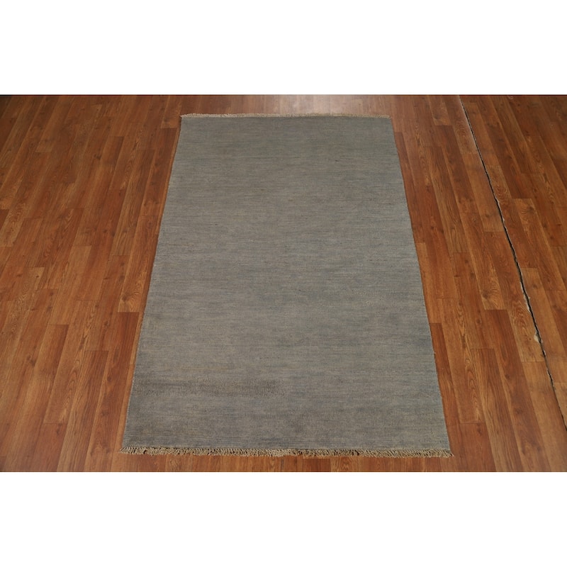 Hand Knotted Oriental 100% Wool Carpet Modern Modern Greys & Charcoal Gabbeh Area Rug - 5' 1'' X 3' 4''