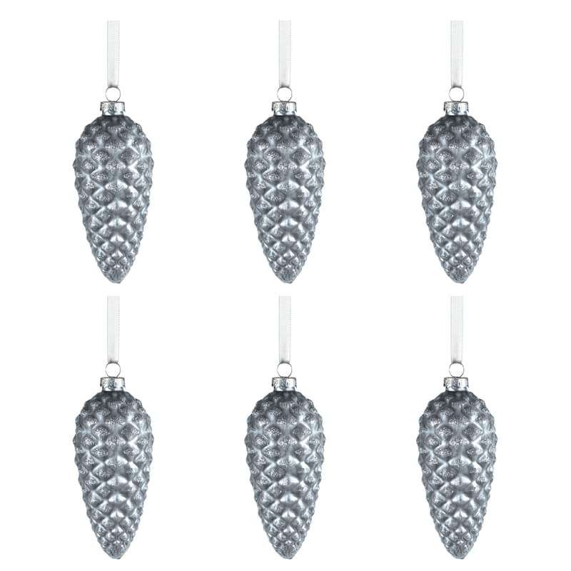 Cariad 5.25" Glass Pine Cone Ornaments, Set of 6