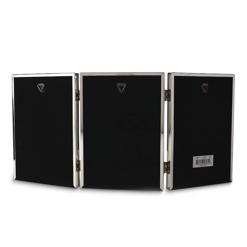 Curata Polished Silver-Plated 5x7 Portrait Hinged Triple Frame - Bead Border Design