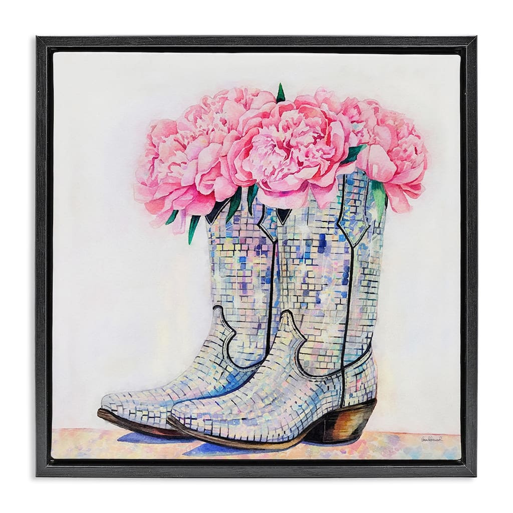 Stupell Floral Shimmering Cowgirl Boot Framed Floater Canvas Wall Art Design By Amanda Greenwood