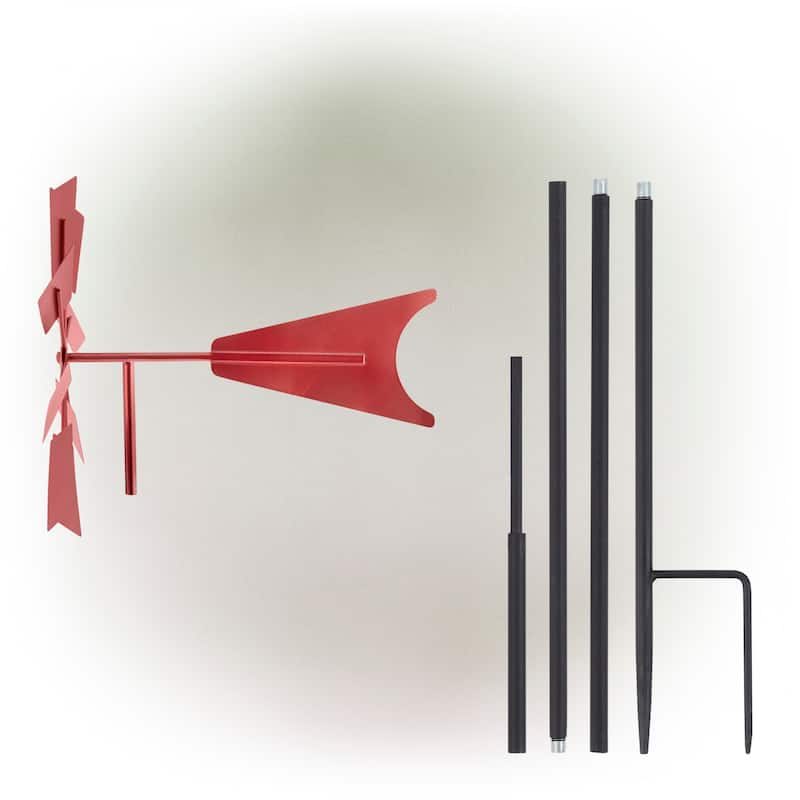 Alpine Corporation 52" Tall Outdoor Metal Windmill Spinner Stake Yard Decoration, Red