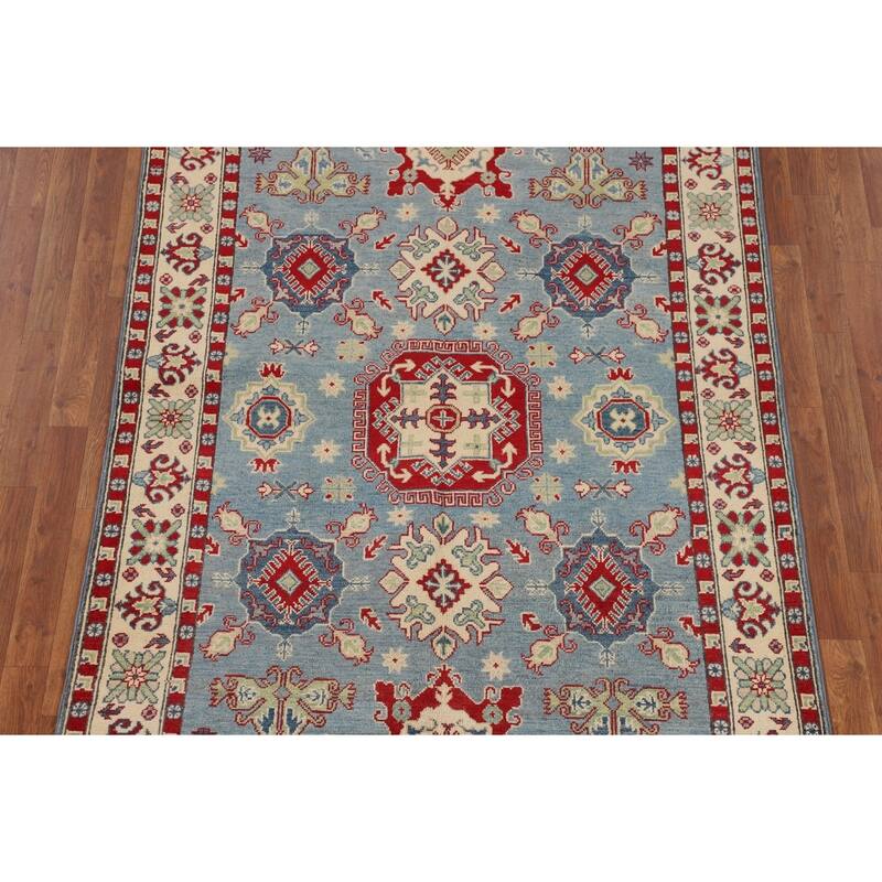 Light Blue Traditional Kazak Oriental Rug Hand-Knotted Wool Carpet - 4'9" x 6'10"