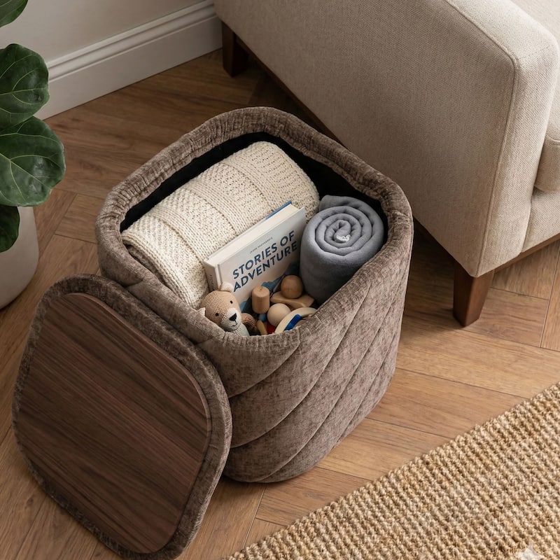 Square Diagonal Tufted Folding Storage Ottoman with Reversible Lid