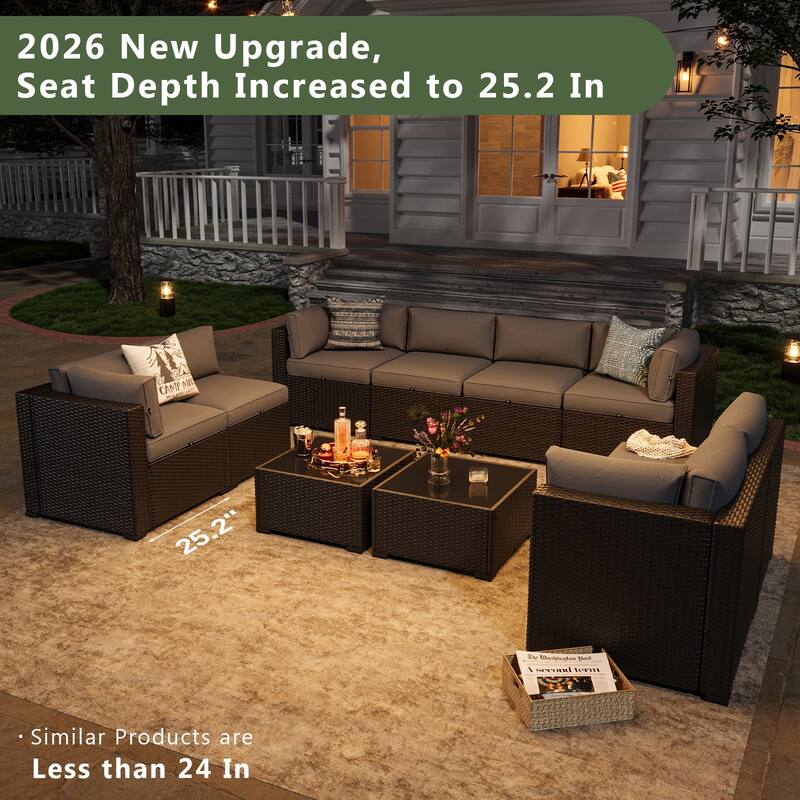 AOXUN Wicker Rattan Outdoor Sectional Sofa Set with Coffee Table