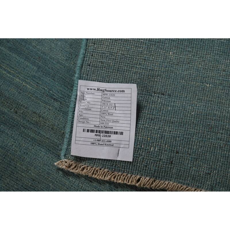 Striped Blue Modern Gabbeh Oriental Area Rug Handmade Wool Carpet - 4'4" x 5'11"