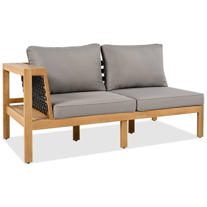 4 Pieces Outdoor Acacia Wood Sofa Set, L-Shaped Patio Furniture Sofa Set with Coffee Table, Conversation Set with Cushions