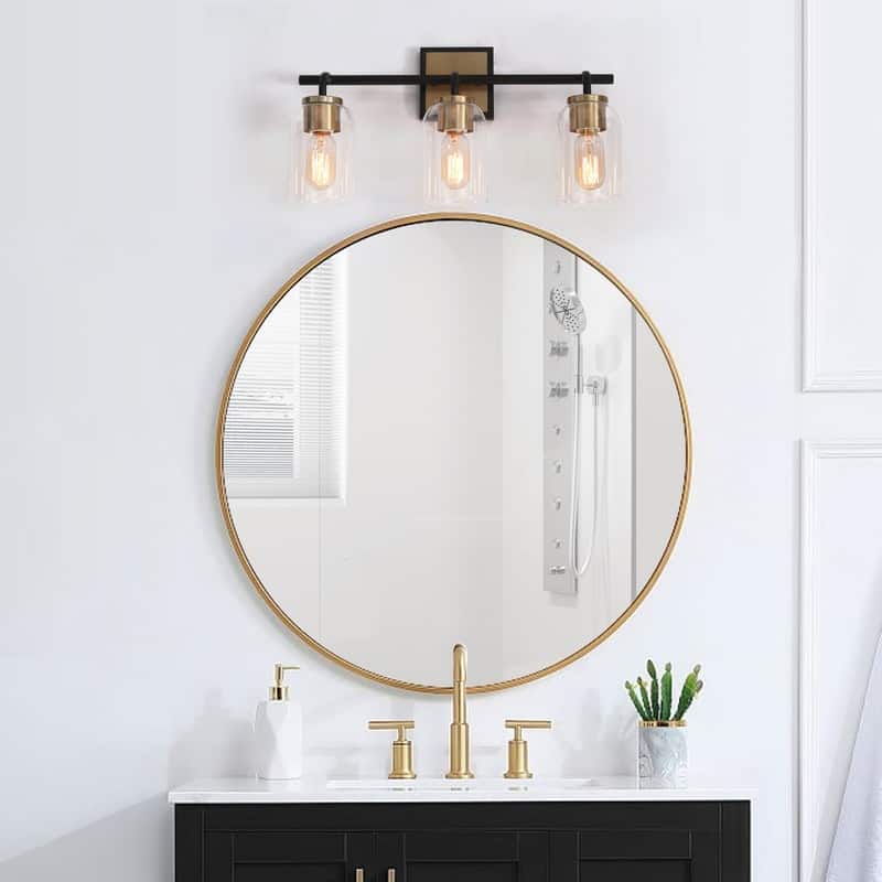 Modern 3/4-Light Black Gold Linear Bathroom Vanity Light Cylinder Glass Wall Sconces