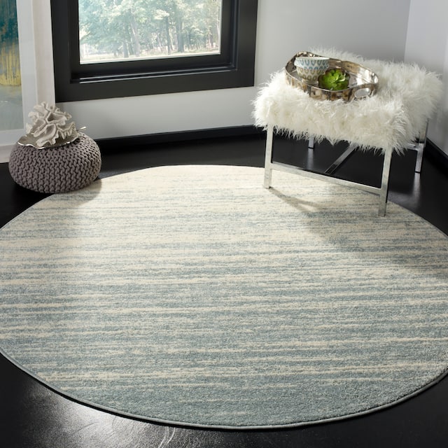 SAFAVIEH Adirondack Vera Modern Ombre Distressed Stripe Area Rug - 10' Round - Slate/Cream