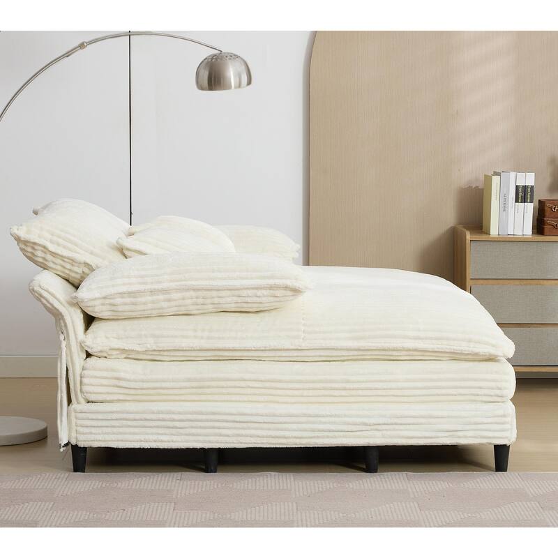 54.75" Oversized Chaise Lounge Chair, Fluffy Corduroy Sleeper Sofa with Adjustable Backrest, Deep Seat & 3 Pillows