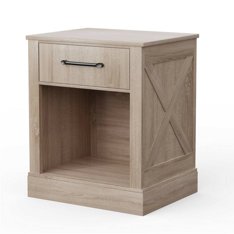 Gymax Nightstand with Drawer and Shelf Rustic Wooden Bedside Table - Natural