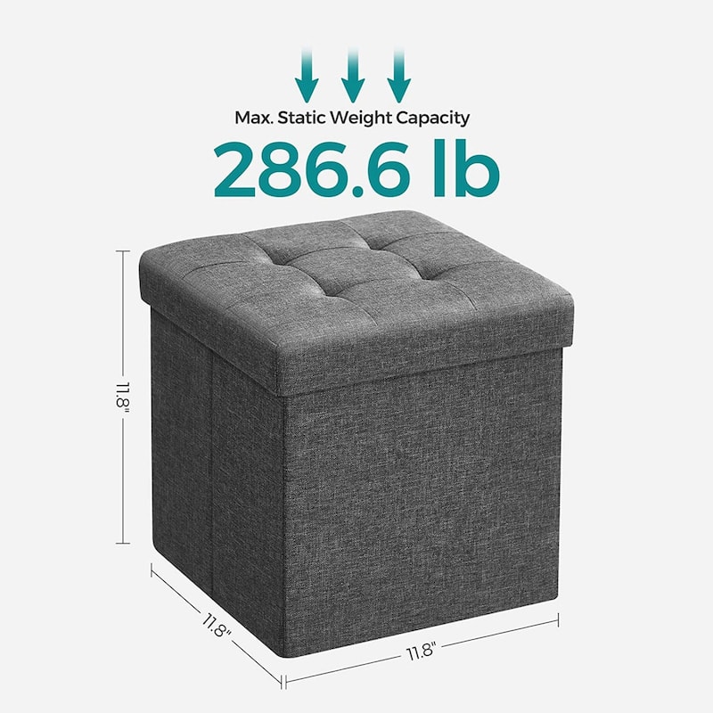 11.8-Inch Foldable Storage Square Ottoman with Tufted Design Perfect for Bedroom or Dressing Room