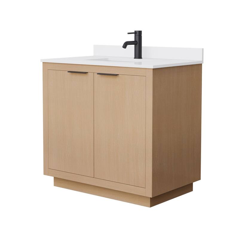 Wyndham Collection Maroni 36" Free Standing Single Basin Vanity Set - Light Straw / White Cultured Marble Top / Matte
