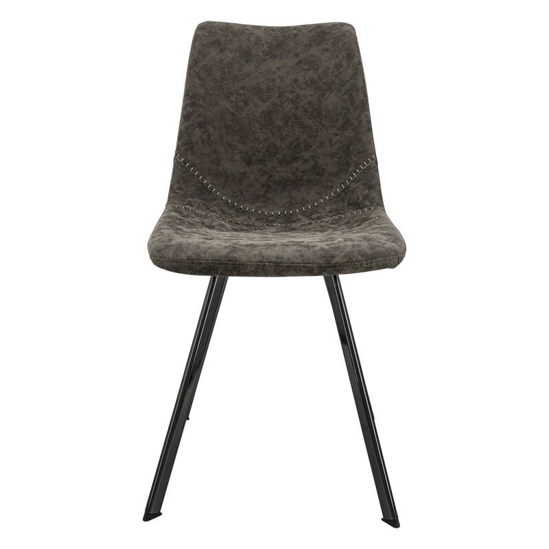 Markley Dining Chair with Leather Seat in Black Steel Legs, Scratch-Resistant, Ergonomic & Comfortable Modern Kitchen Chair