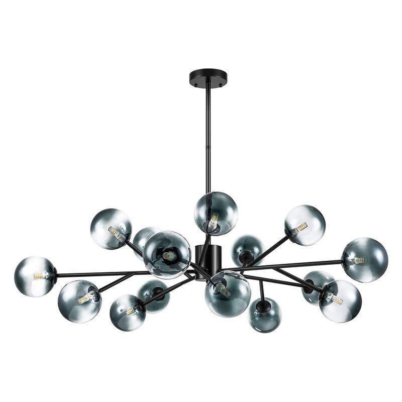 15-Light Modern Linear Sputnik Kitchen Island Light Branch Cluster Glass Globe Bubble Chandelier