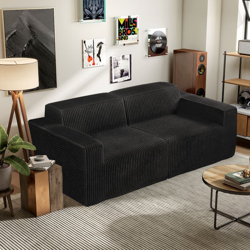 Furniture of America Navir Modern 2-Piece Chenille Foam Modular Loveseat - Black with Arms