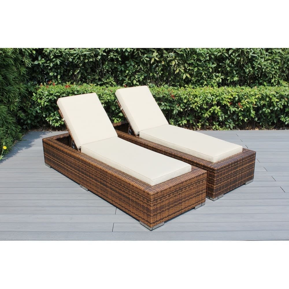 Ohana Outdoor Patio 2 Piece Mixed Brown Wicker Chaise Lounge Set - No Assembly