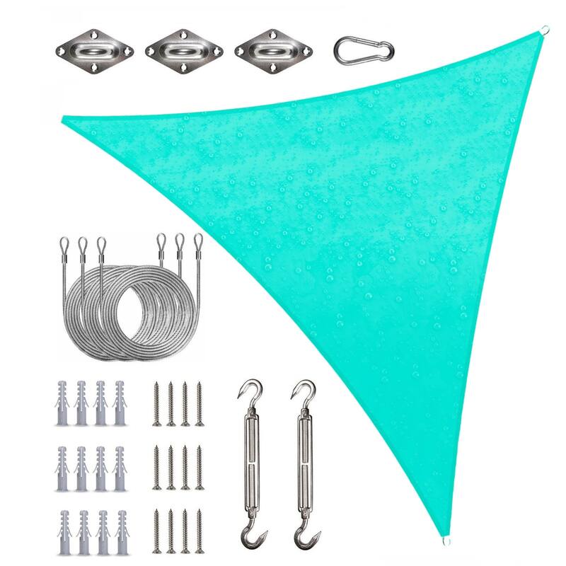 ColourTreeUSA Waterproof Triangle Sun Shade Sail w/Hardware Installation Kit + Cable Ropes UV Block 220 GSM - 16' x 16' x 16' - Turquoise